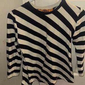 Tory Burch size small black and white striped long sleeved shirt
